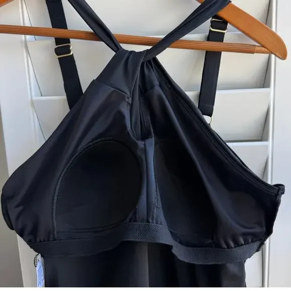 LANDS' END Swimsuit Tankini Womens L Black High Neck To One Shoulder Multi Way - Picture 10 of 13